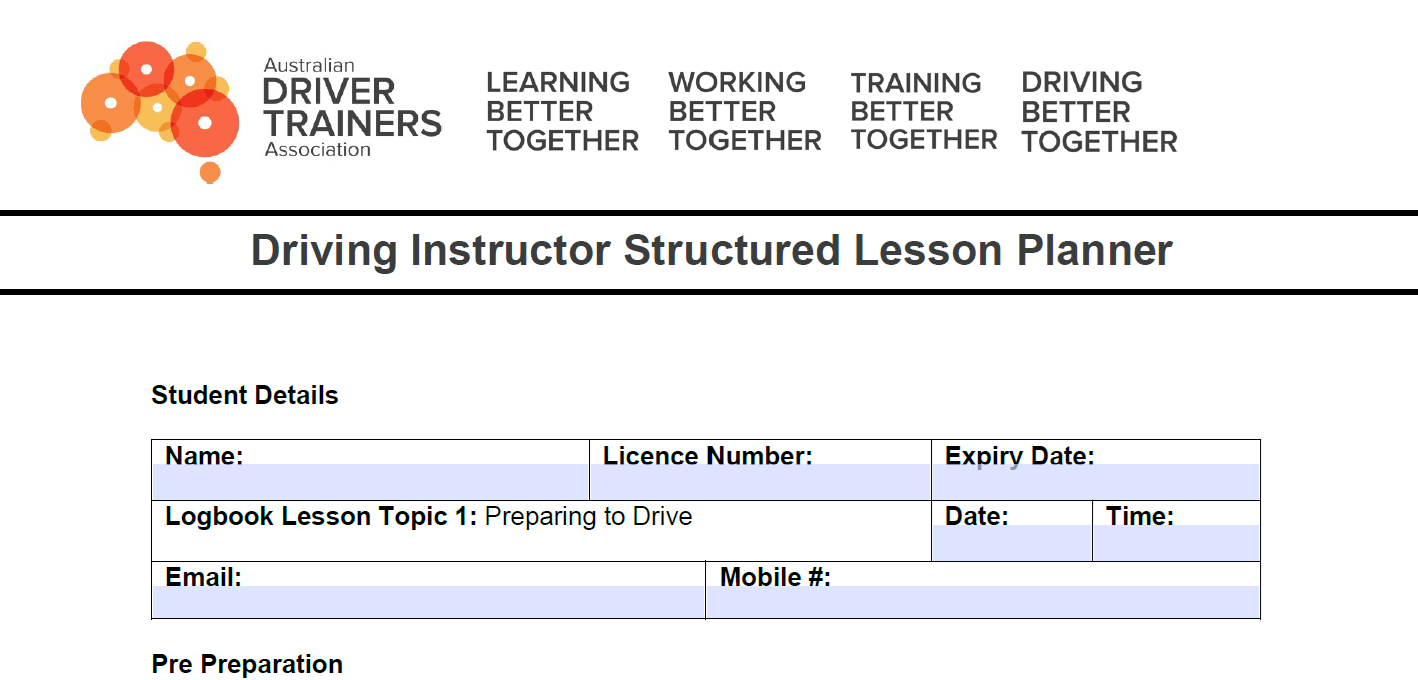 Driving Lesson Plan Pdf Australian Drivers Trainers Association